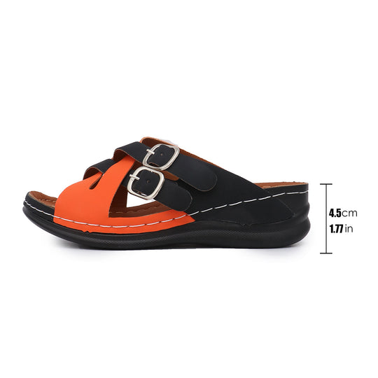 Damen nan Lederimitat-Pantolette mit überkreuzten Komfortriemen, verstellbaren Doppelschnallen und ergonomischem Memory-Fußbett EB