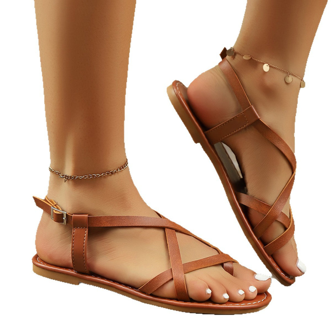 Damen flache Riemchensandalen mit elegantem Kreuzband-Design EB