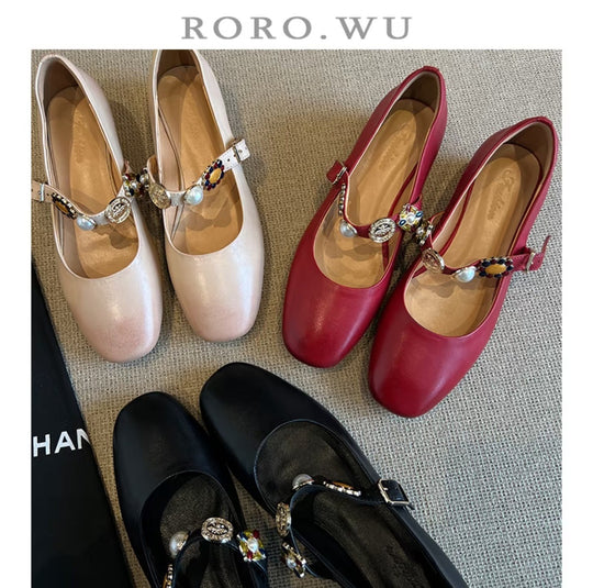 Damen Ballerina-Schuhe mit dekorativer Schnalle und elegantem Design EB