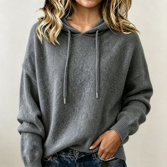 Damen Oversize Strickhoodie aus weichem Feinstrick mit Kordelzug EB