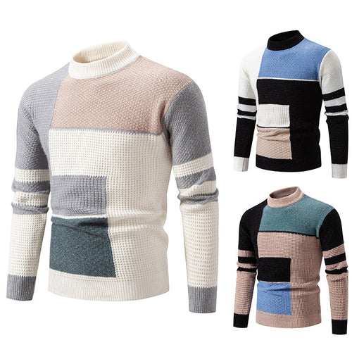 Herren modischer Pullover mit strukturiertem Farbblockdesign EB