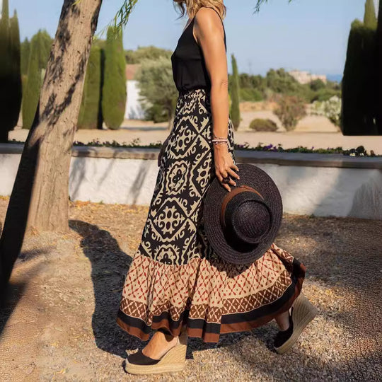 Damen Maxirock mit floralem Design und voluminösem Saum EB