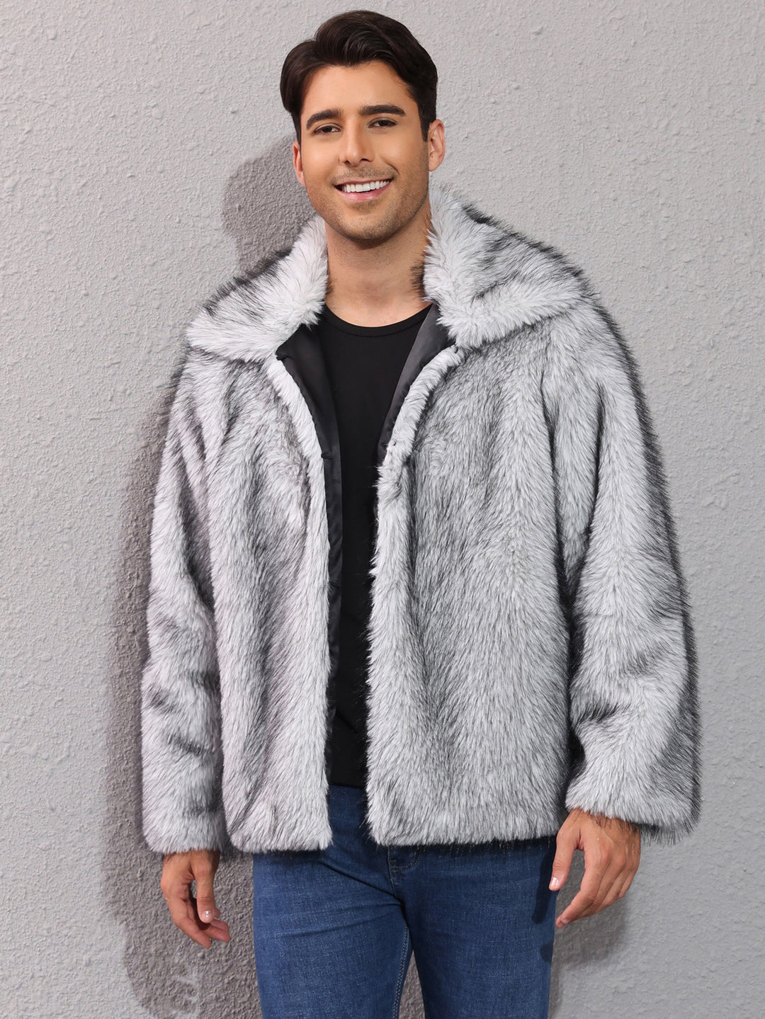 Herren Luxuriöse Kunstpelzjacke mit breitem Revers EB