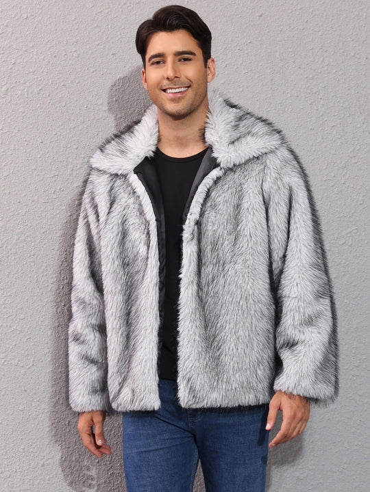 Herren Luxuriöse Kunstpelzjacke mit breitem Revers EB