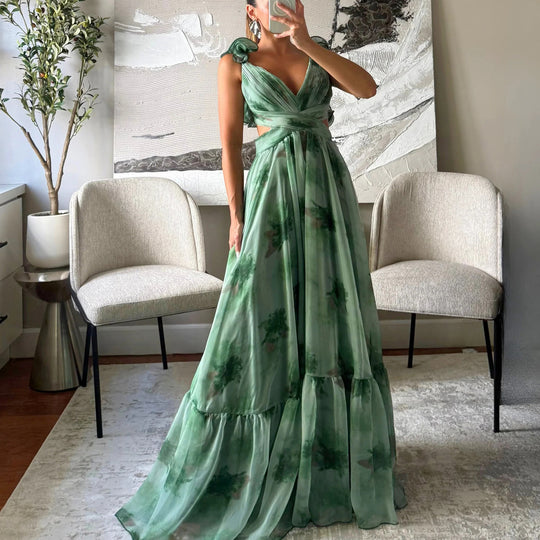Damen Maxikleid mit luftigen Rüschendetails und ausgefallenem Wickeldesign EB