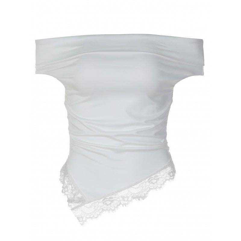 Damen Off-Shoulder Oberteil mit filigranem Spitzendetail und lässigem Schnitt EB