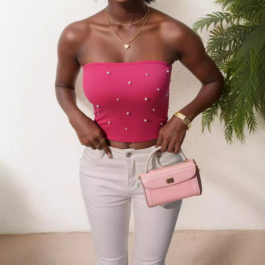 Damen Bandeau-Top mit eleganten Perlenapplikationen EB