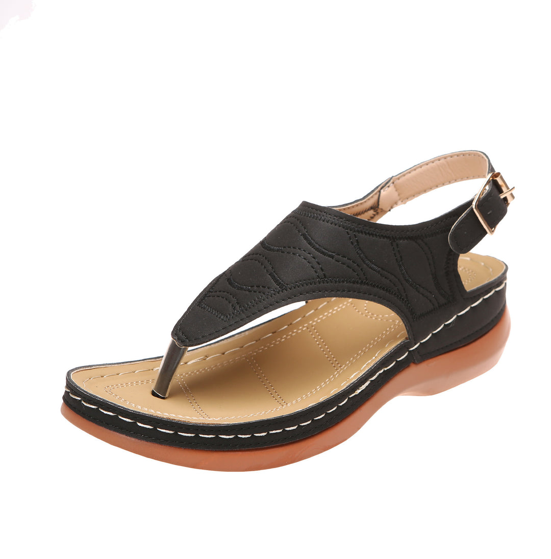 Damen Keil-Sandalette mit verstellbarem Fersenriemen und gesteppter Wildlederoptik EB