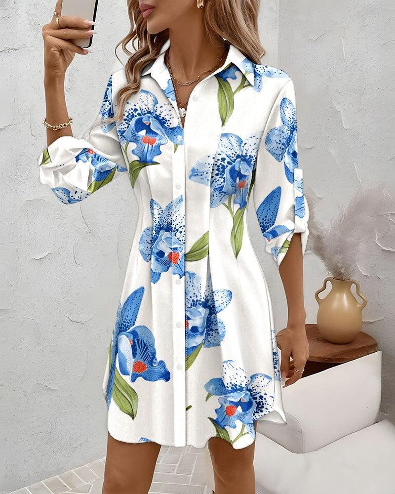 Damen Hemdblusenkleid mit floralen Akzenten und komfortablem Schnitt EB