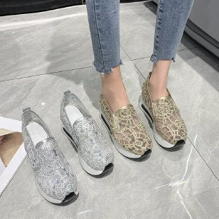 Damen Bequeme Slip-On Sneaker mit glitzerndem Design und atmungsaktiver Oberflächenstruktur EB