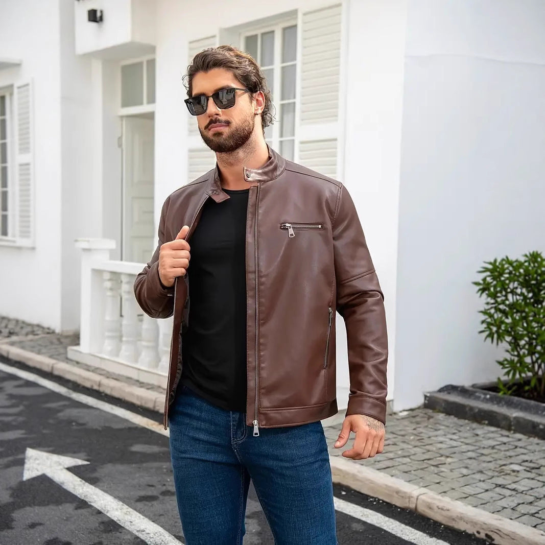 Herren moderne Kunstlederjacke mit Reißverschlüssen EB