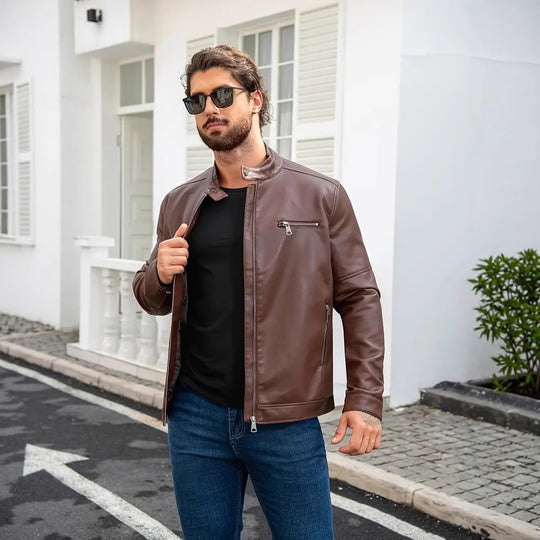 Herren moderne Kunstlederjacke mit Reißverschlüssen EB
