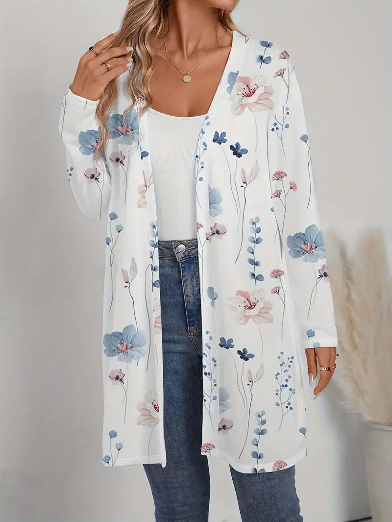 Damen Blütenmotiv Cardigan mit weitem Schnitt EB