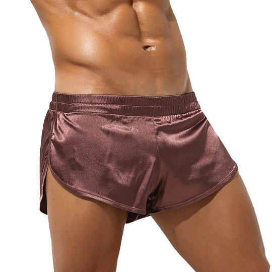 Herren nan kurze Satin-Schlafshorts mit elastischem Bund und seitlichem Schlitz EB
