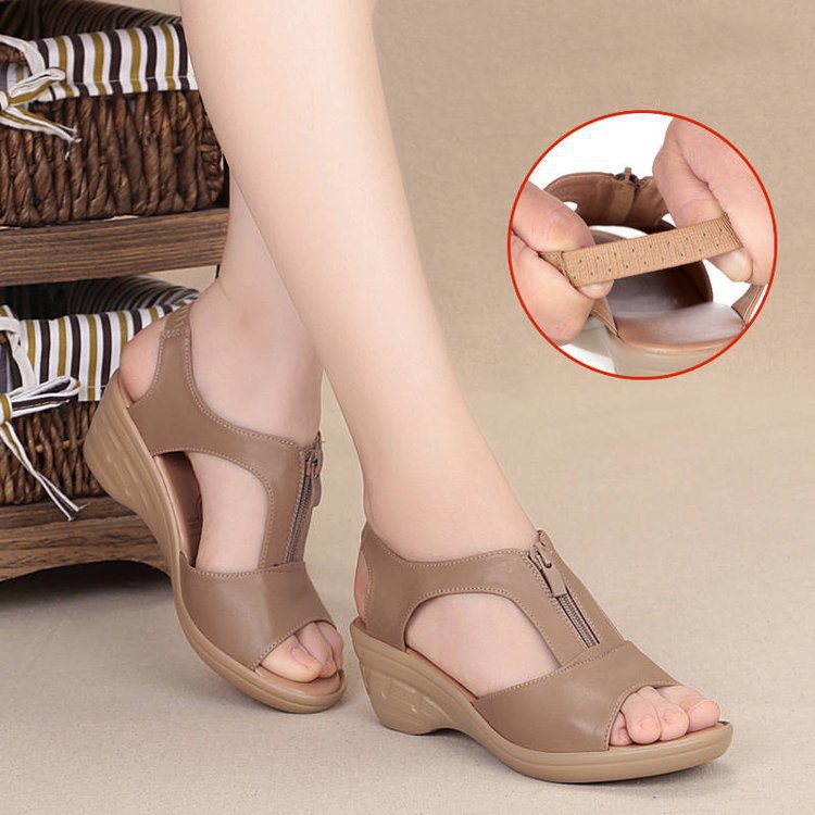 Damen Komfortable Keilsandalen mit praktischem Reißverschluss EB