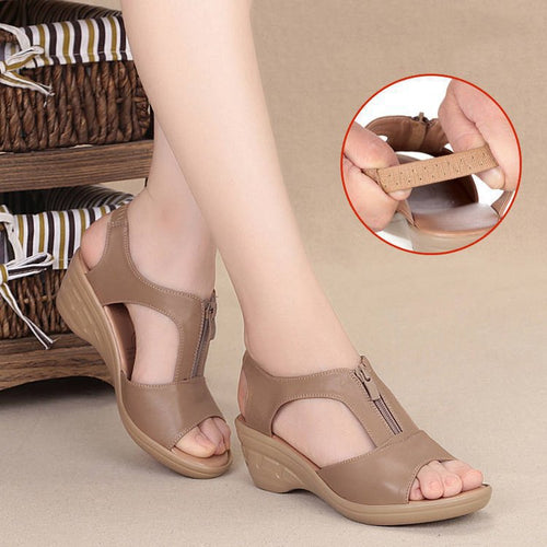 Damen Komfortable Keilsandalen mit praktischem Reißverschluss EB