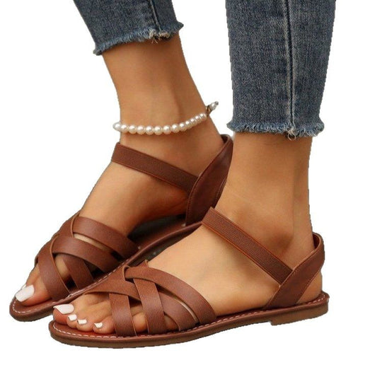 Damen Riemensandalen mit breiten, geflochtenen Riemen EB