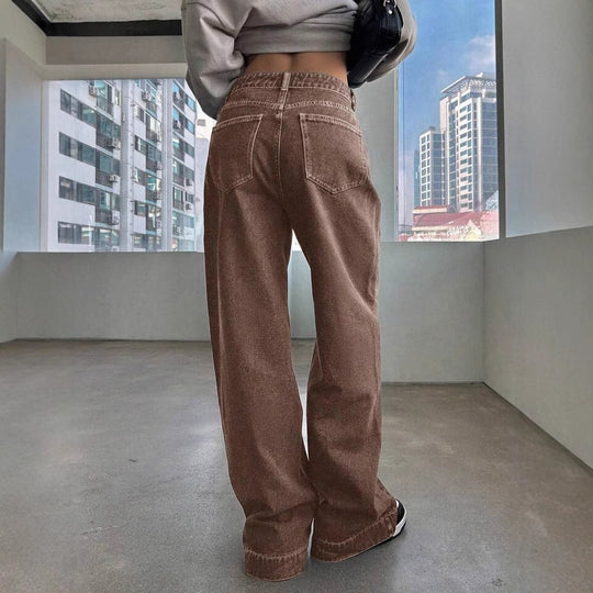 Damen Weit geschnittene Denim-Hose mit hoch tailliertem Design und modischem Schnitt EB
