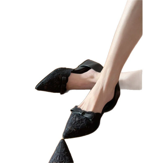 Damen spitze Mules mit filigraner Spitzenverzierung und dekorativer Schleife EB