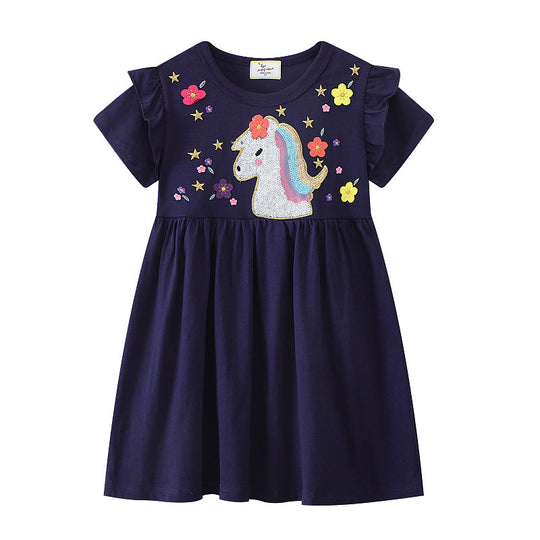 Mädchen T-Shirt Kleid mit glitzerndem Einhornmotiv EB