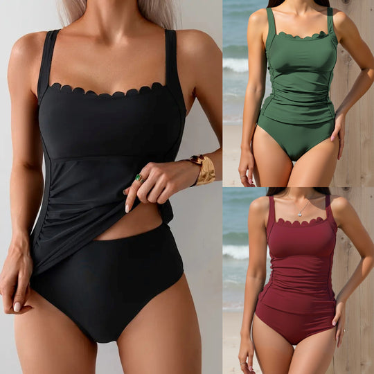 Damen Raffung Badeanzug mit elegantem Ausschnitt EB