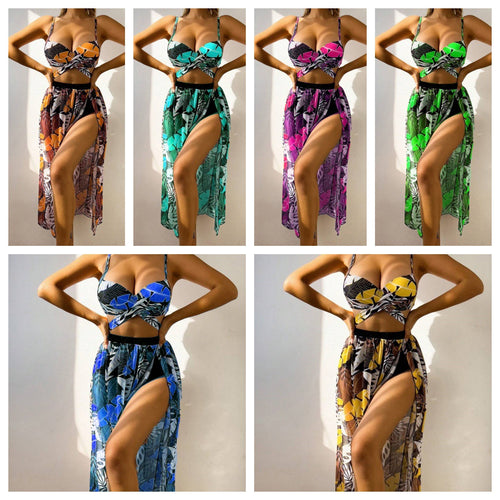 Damen Bikini-Set mit extravagantem Cut-Out und floralem Rock EB