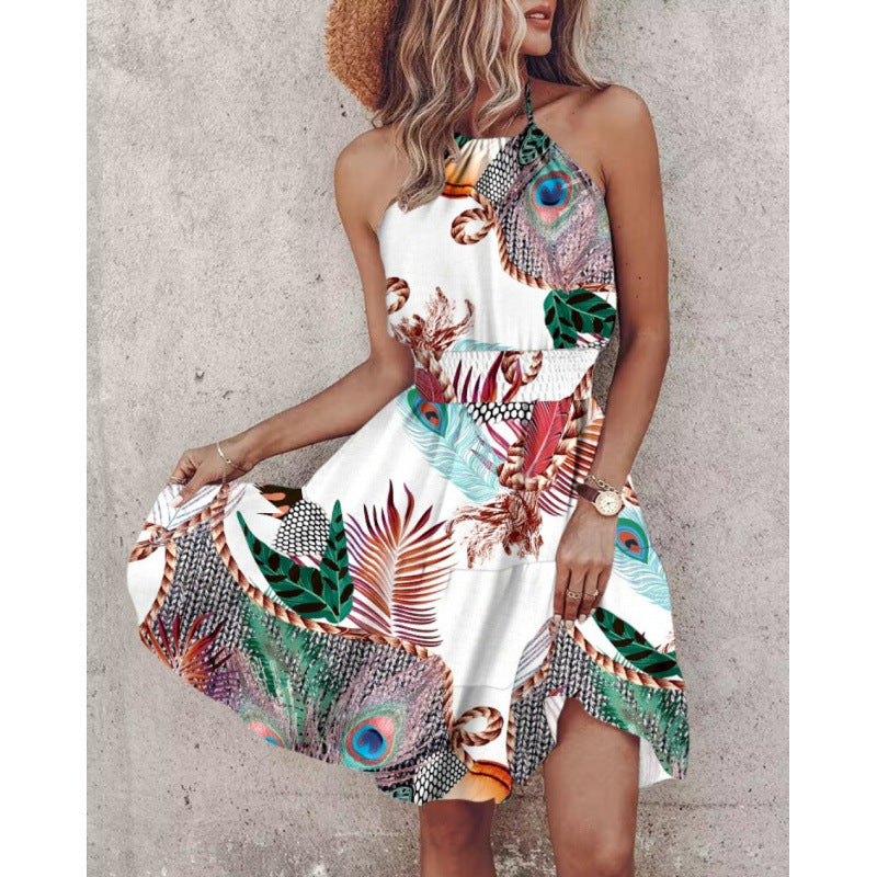 Damen Freizeitkleid mit floralen Druckdetails und Taillengürtel EB