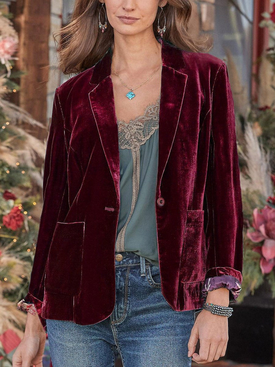 Damen Samt-Blazer mit klassischem Revers und soften Fall EB