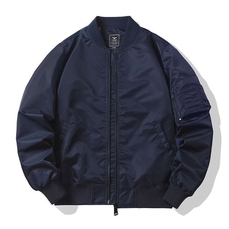 Men's  matte nylon flight bomber jacket with sleeve utility pocket and ribbed trims EB