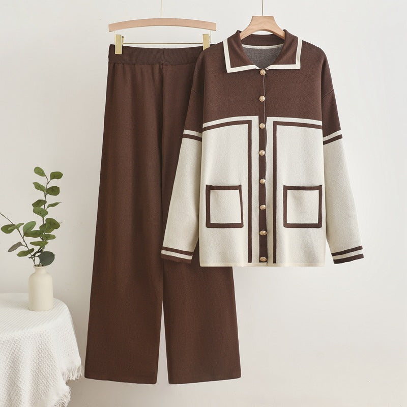Damen gemütliches Strick-Loungewear-Set mit Taschen EB