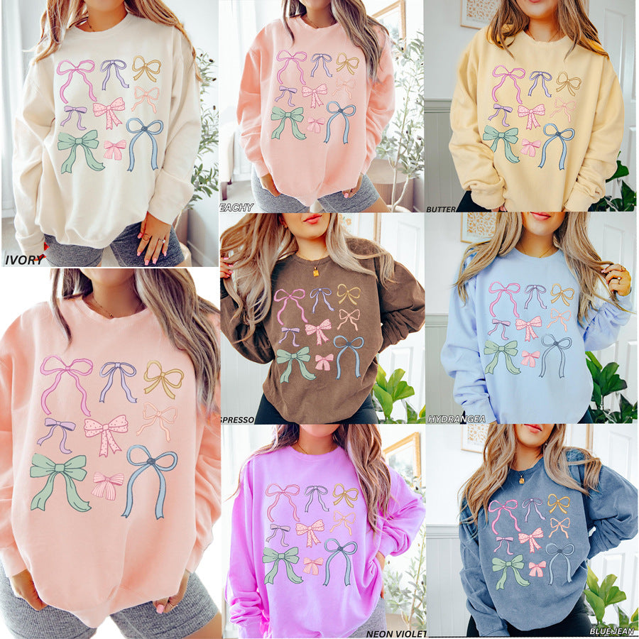 Damen lässiger Sweatshirt mit bunten Schleifenmotiven EB