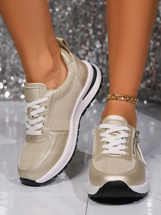 Damen  modische Plateausneaker mit seitlichem Reißverschluss und gepolsterter Komfortsohle EB