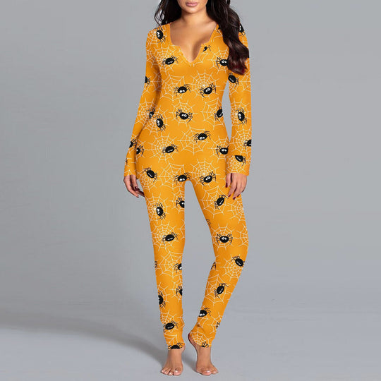 Damen Langarm Halloween-Themen Onesie Pyjama Set Heidi-Mode
