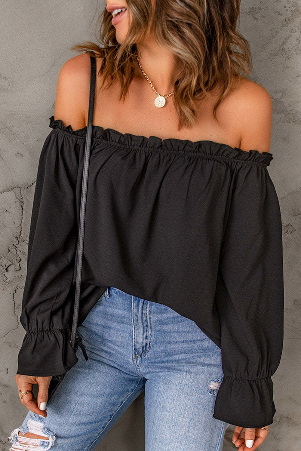 Damen Off-Shoulder Bluse mit Rüschendetails EB