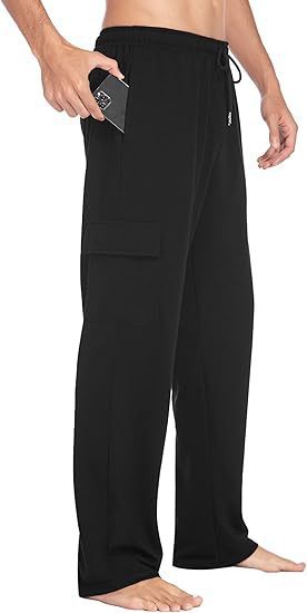 Herren nan komfortable Cargo-Loungehose mit elastischem Bund, Kordelzug, geradem Bein und aufgesetzten Klappentaschen EB