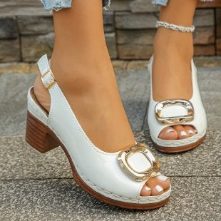 Damen Offene Hochhackige Sandalen mit dekorativem Schnallen-Detail EB