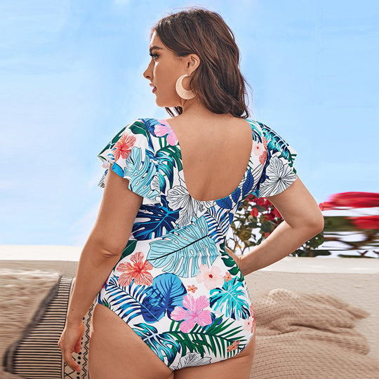 Damen Eleganter Badeanzug mit floralen Rüschendetails EB