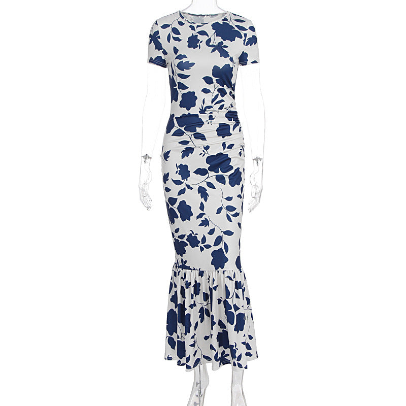 Damen Elegantes figurbetontes Kleid mit Rüschen-Saum und floralem Muster EB