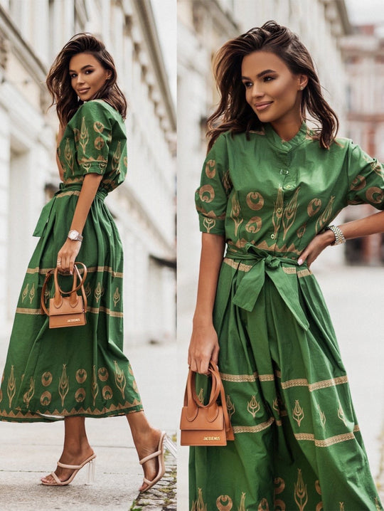 Damen Hemdblusenkleid mit elegantem Muster und tailliertem Gürtel EB