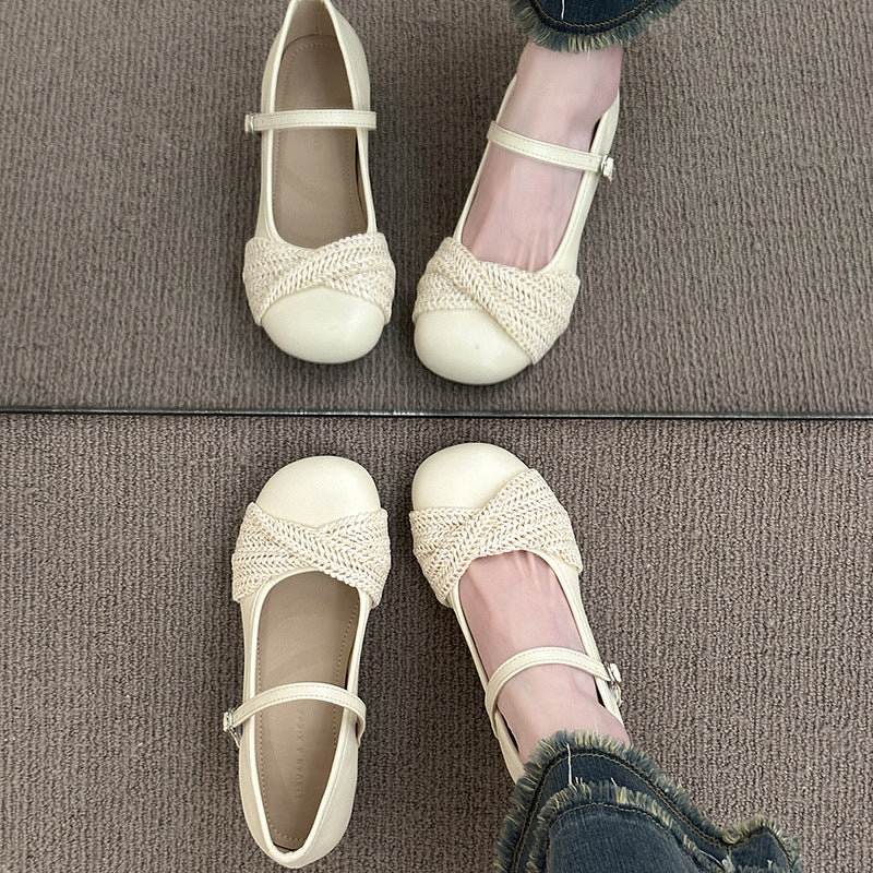Damen Ballerinas mit elegantem Riemen und raffiniertem Strickdetail EB