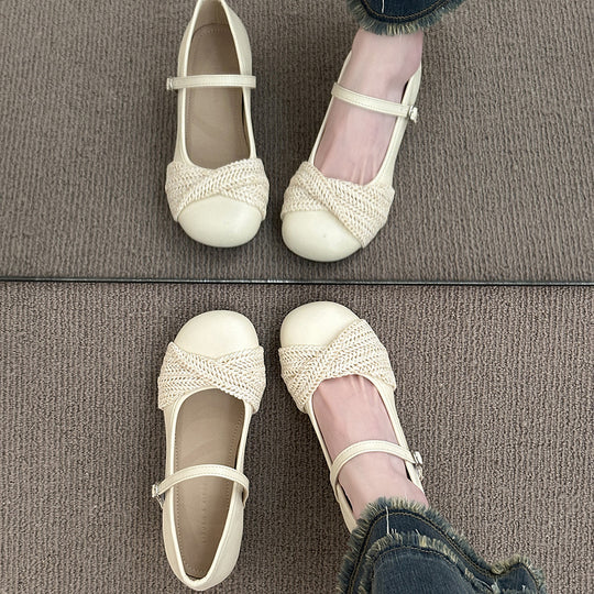 Damen Ballerinas mit elegantem Riemen und raffiniertem Strickdetail EB