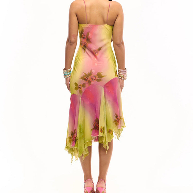 Damen Elegantes Maxikleid mit floralen Applikationen und asymmetrischem Saum EB