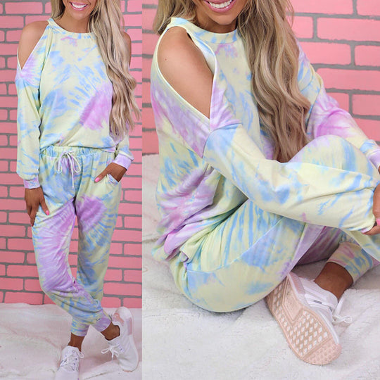Damen lässiger Jogginganzug im Batikdesign EB