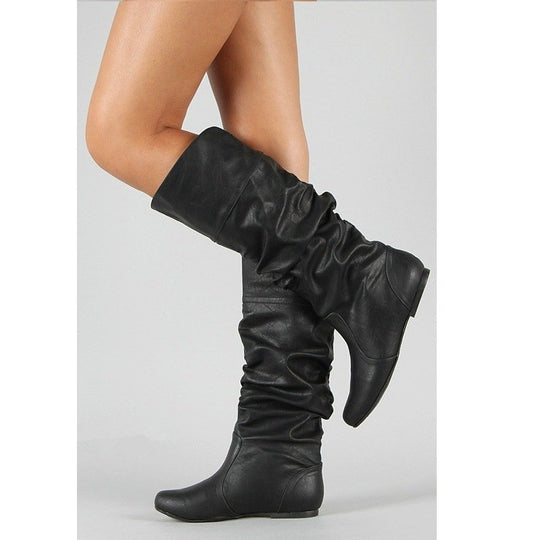 Damen nan lässige kniehohe Slouch-Stiefel mit flexiblem Schaft und flachem Absatz EB