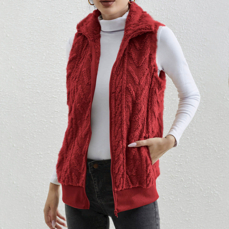 Damen kuschelige Fleecejacke mit Stehkragen und praktischen Taschen EB
