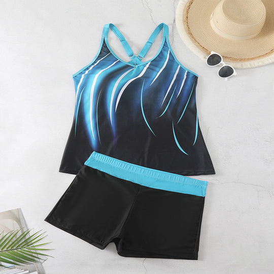 Damen Sportliches Badeanzug-Set mit Kreuzträgern und dynamischem Design EB