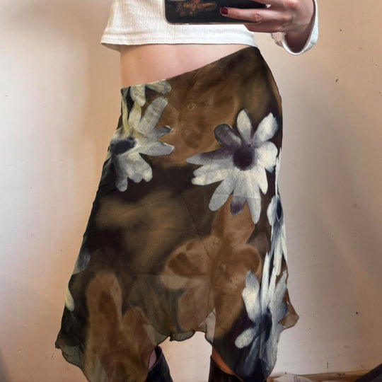 Damen Midi-Rock mit floralem Chiffon-Design EB