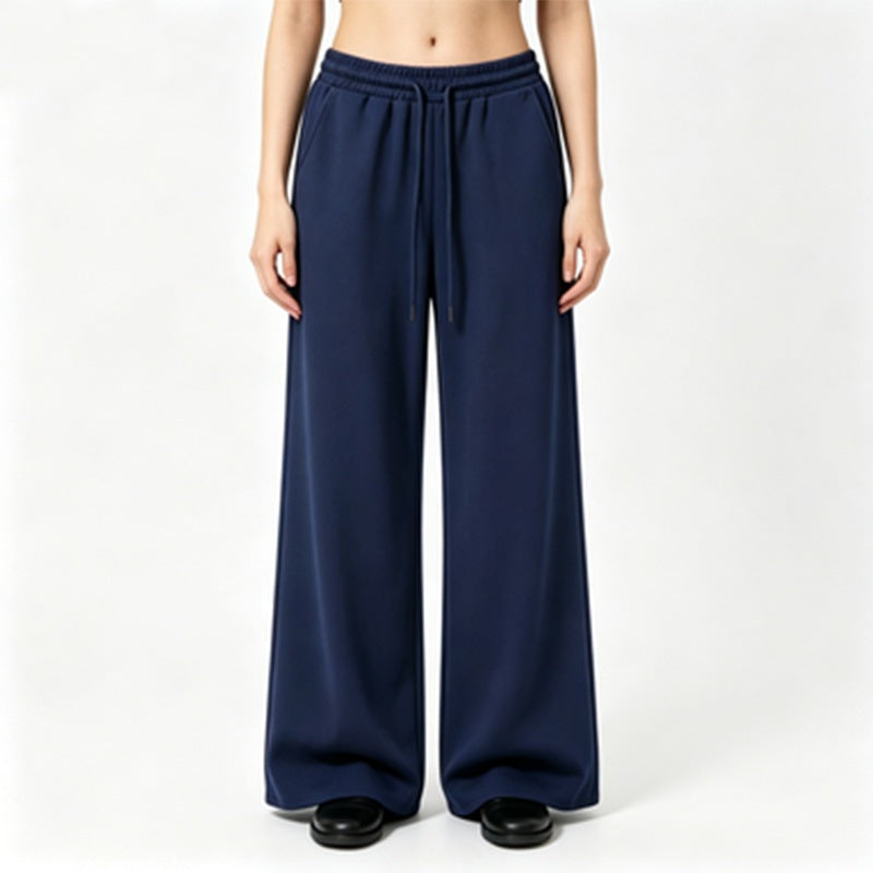 Damen nan weite High-Waist Loungehose mit elastischem Bund, Kordelzug und fließendem Jersey EB