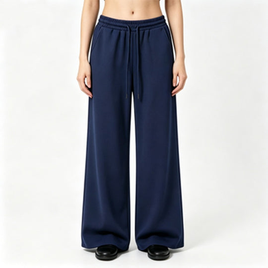 Damen nan weite High-Waist Loungehose mit elastischem Bund, Kordelzug und fließendem Jersey EB