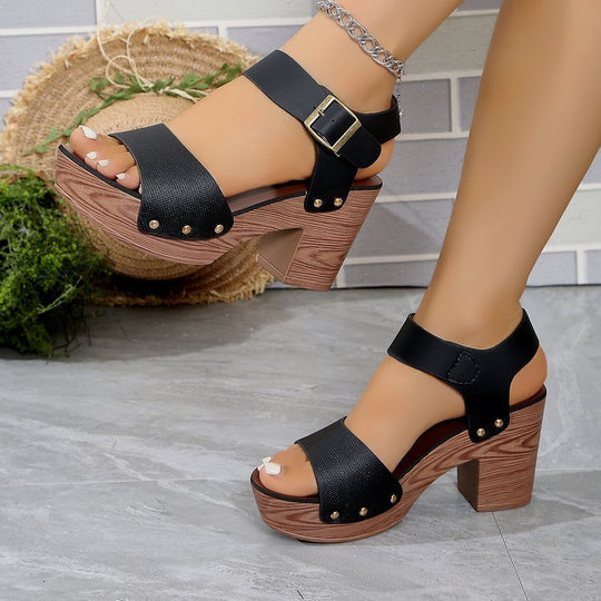 Damen elegante Espadrilles mit trendigem Blockabsatz und verstellbarem Riemen EB